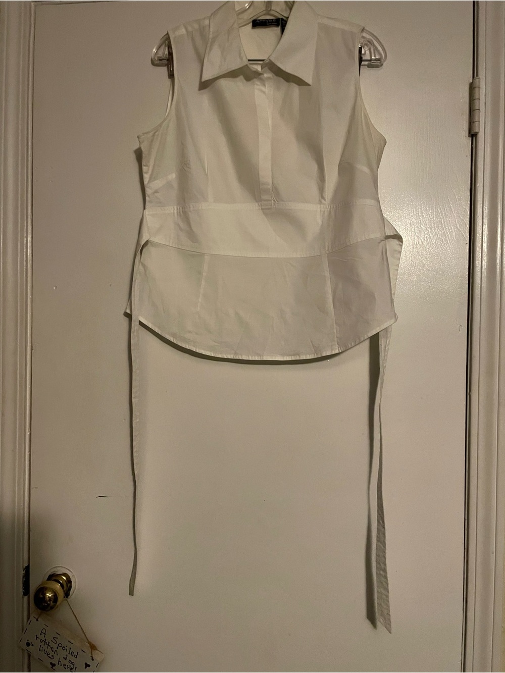 Attyre White Sleeveless Button-Down Tie-Waist Top